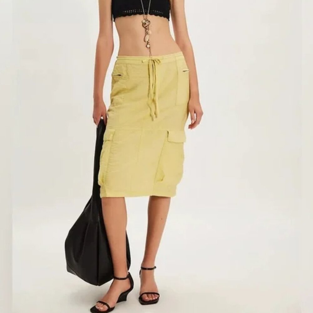 Free People Evie Cargo Column Midi Skirt | Size 4 | Light Mustard Yellow | NWOT